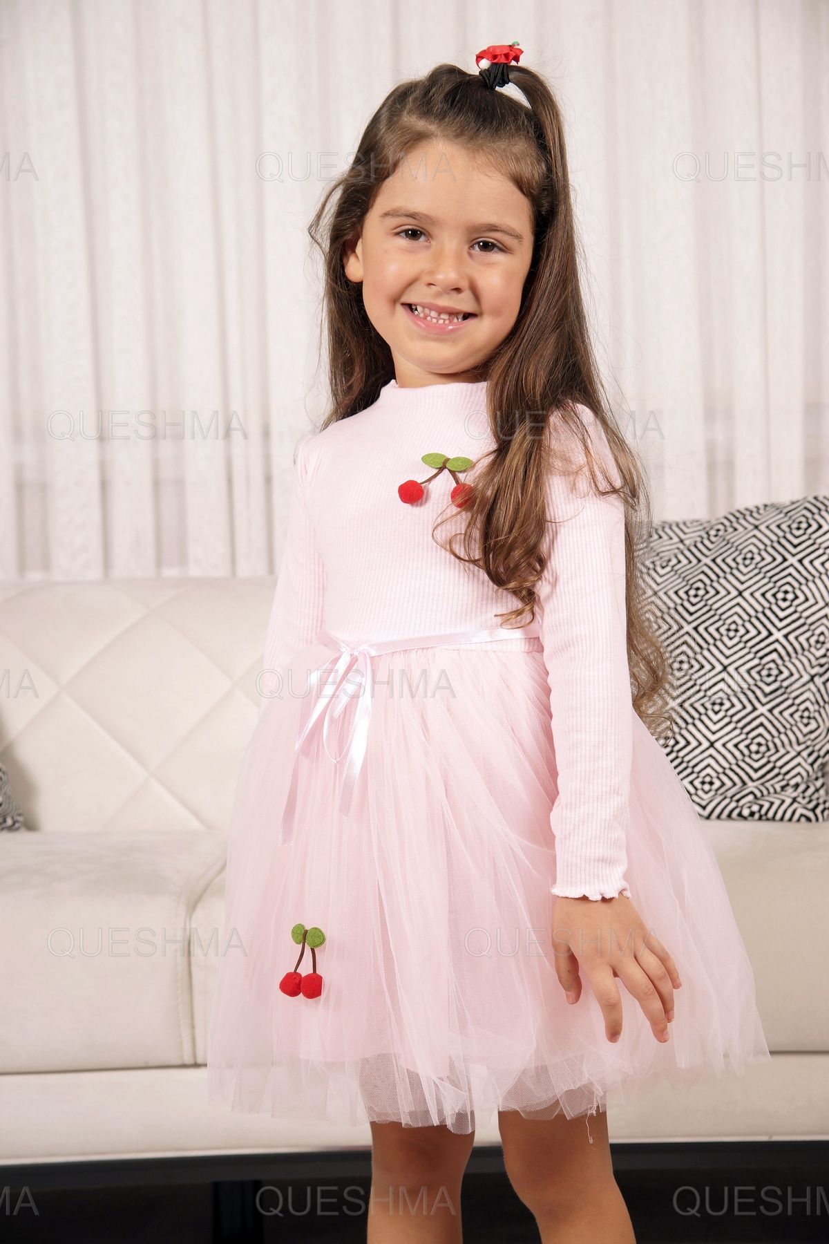 QUESHMA-Rochie de fetita tutu din tul captusita cu visinii 2
