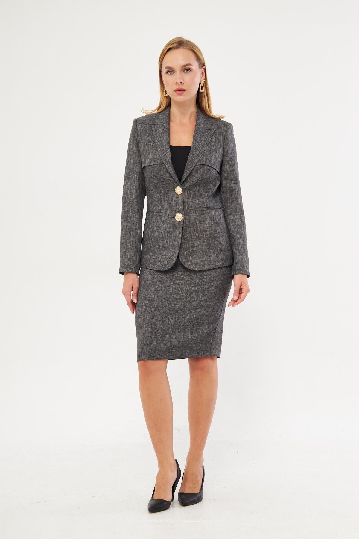 LOVELF-Lilac Set - Gold Button and Wool Effect Skirt 6