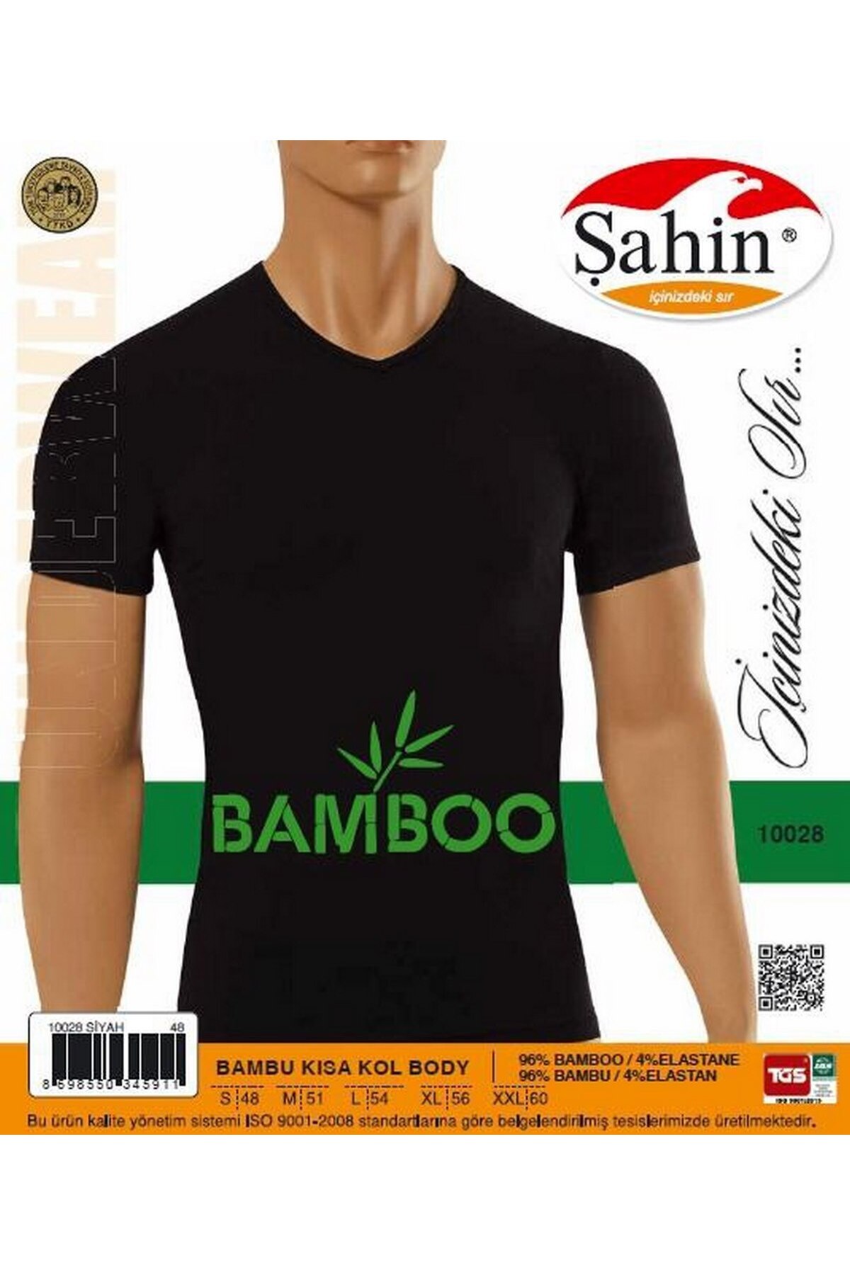 Şahin Erkek %96 Bambu Kısa Kol V Yaka Body 10028