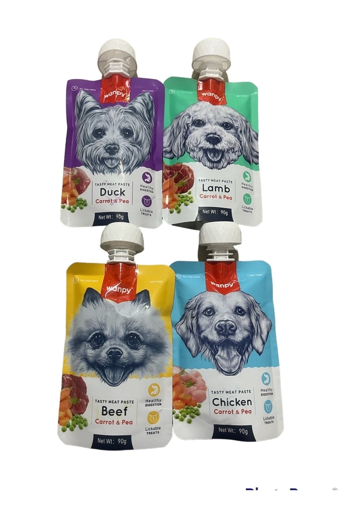 Wanpy Tasty Meat Paste Taze Sıvı Köpek Ödül Maması Köpek Sıvı Ödül Karma Paket 4x90gr