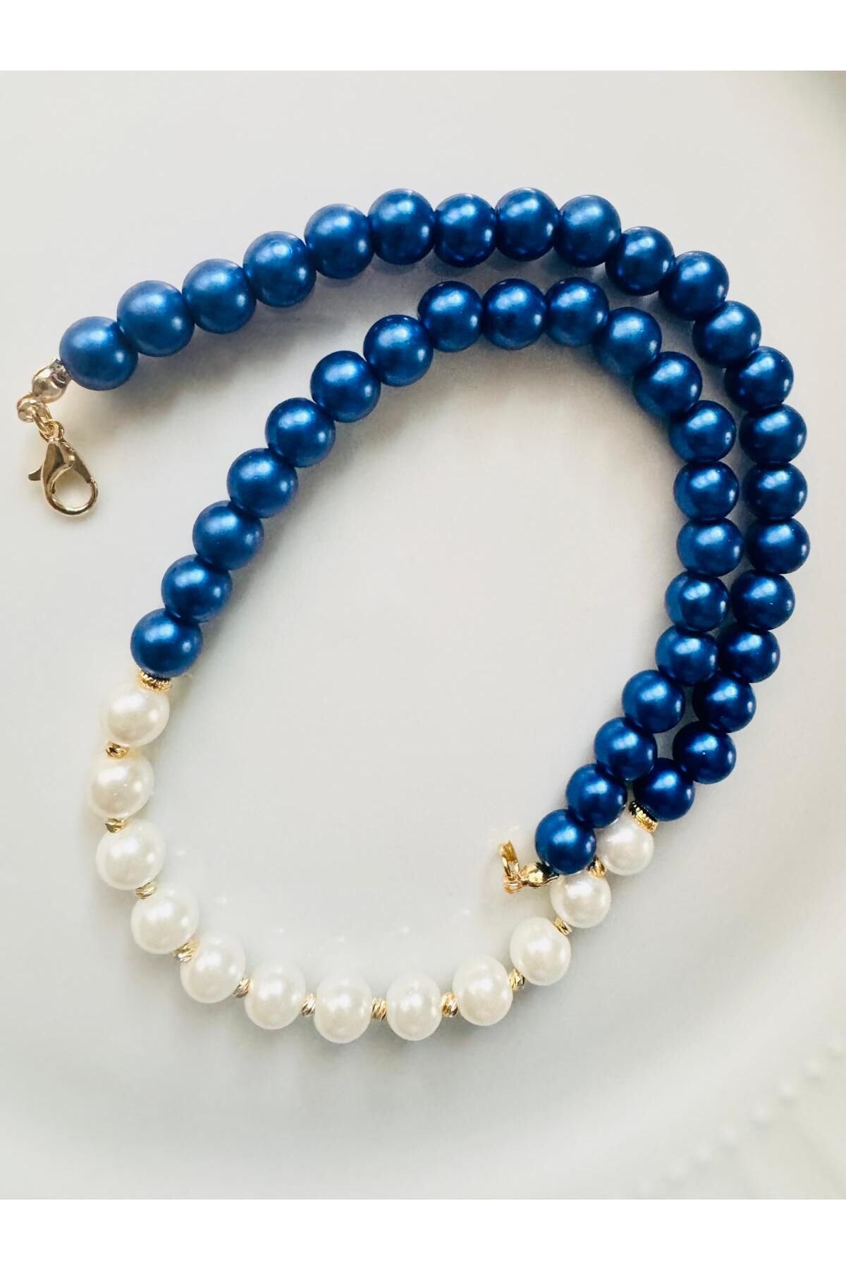 DEVİ fashion-Blue White Design Pearl Necklace 2