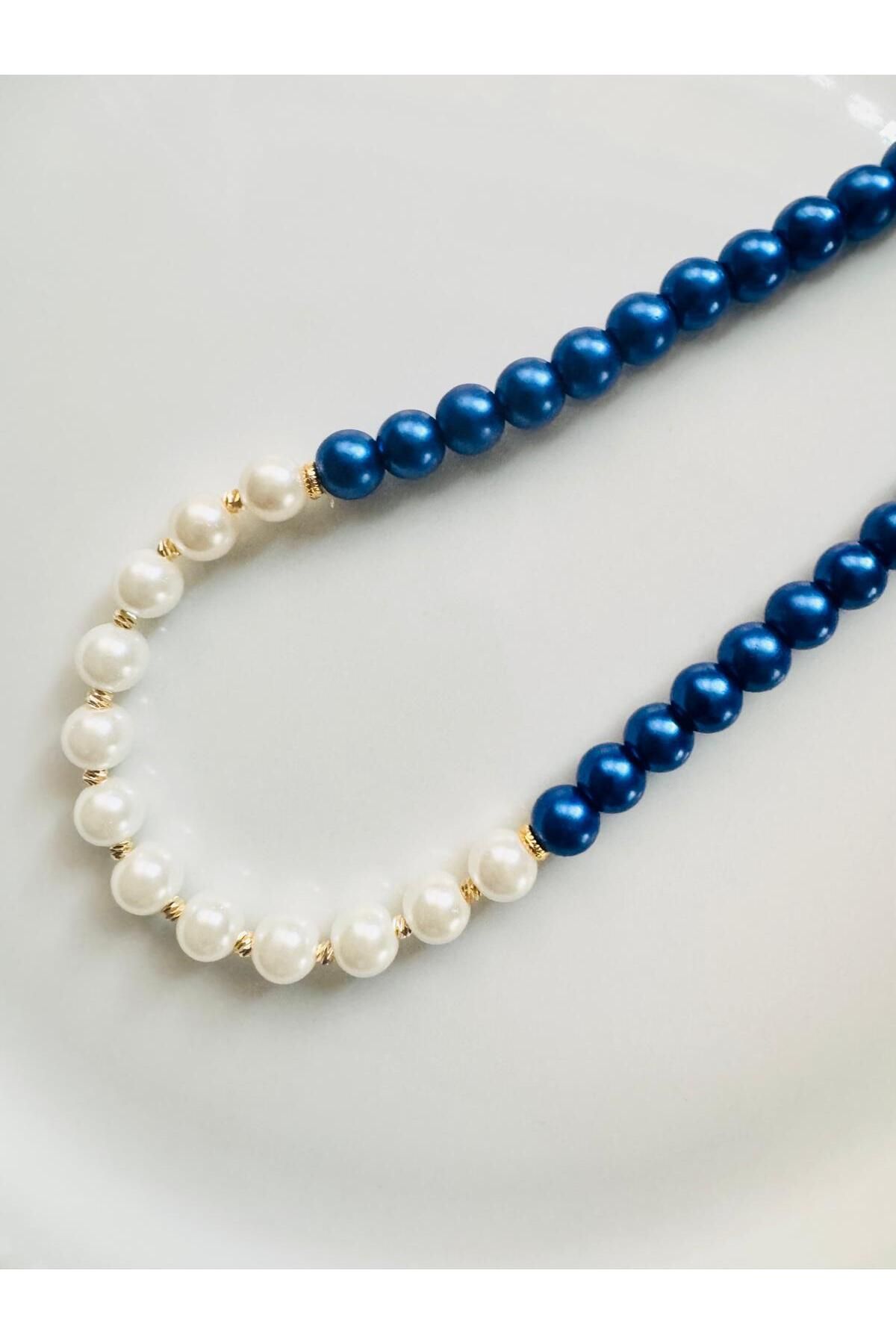 DEVİ fashion-Blue White Design Pearl Necklace 1