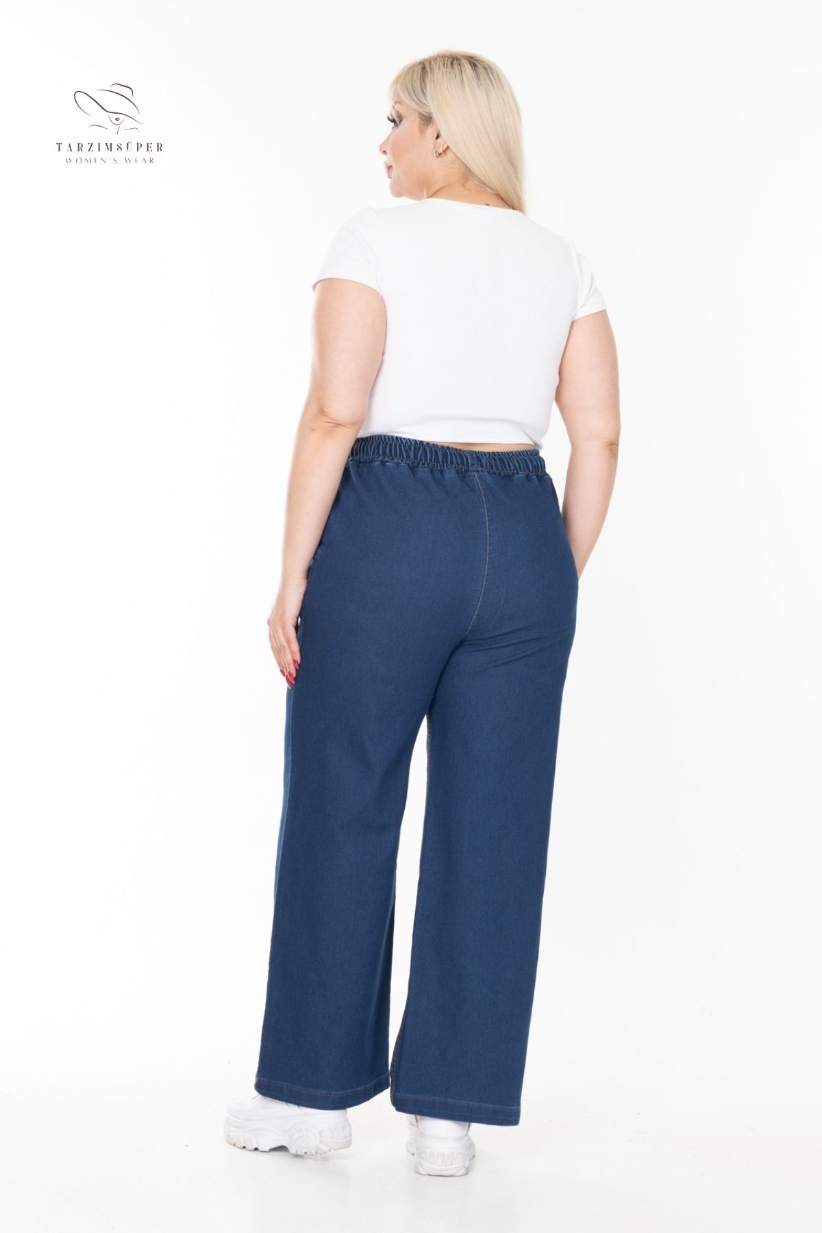 tarzımsüper-Plus Size Elastic Waist Comfort Model Wide Leg High Waisted Soft Texture Jeans Jeans 7