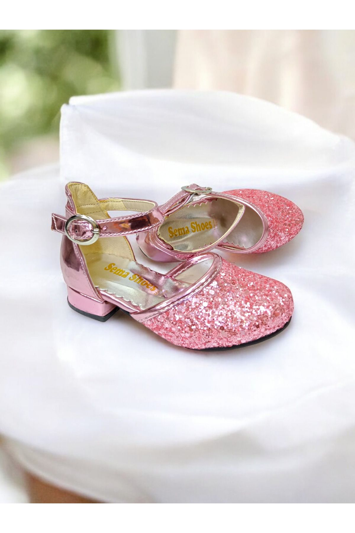 PATİK BEBE-Pantofi de seara roz pentru fetita cu tocuri mici 3