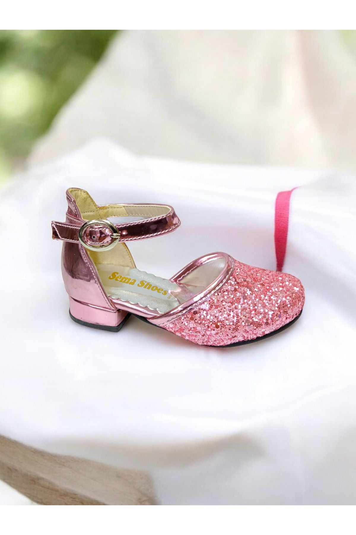 PATİK BEBE-Pantofi de seara roz pentru fetita cu tocuri mici 2