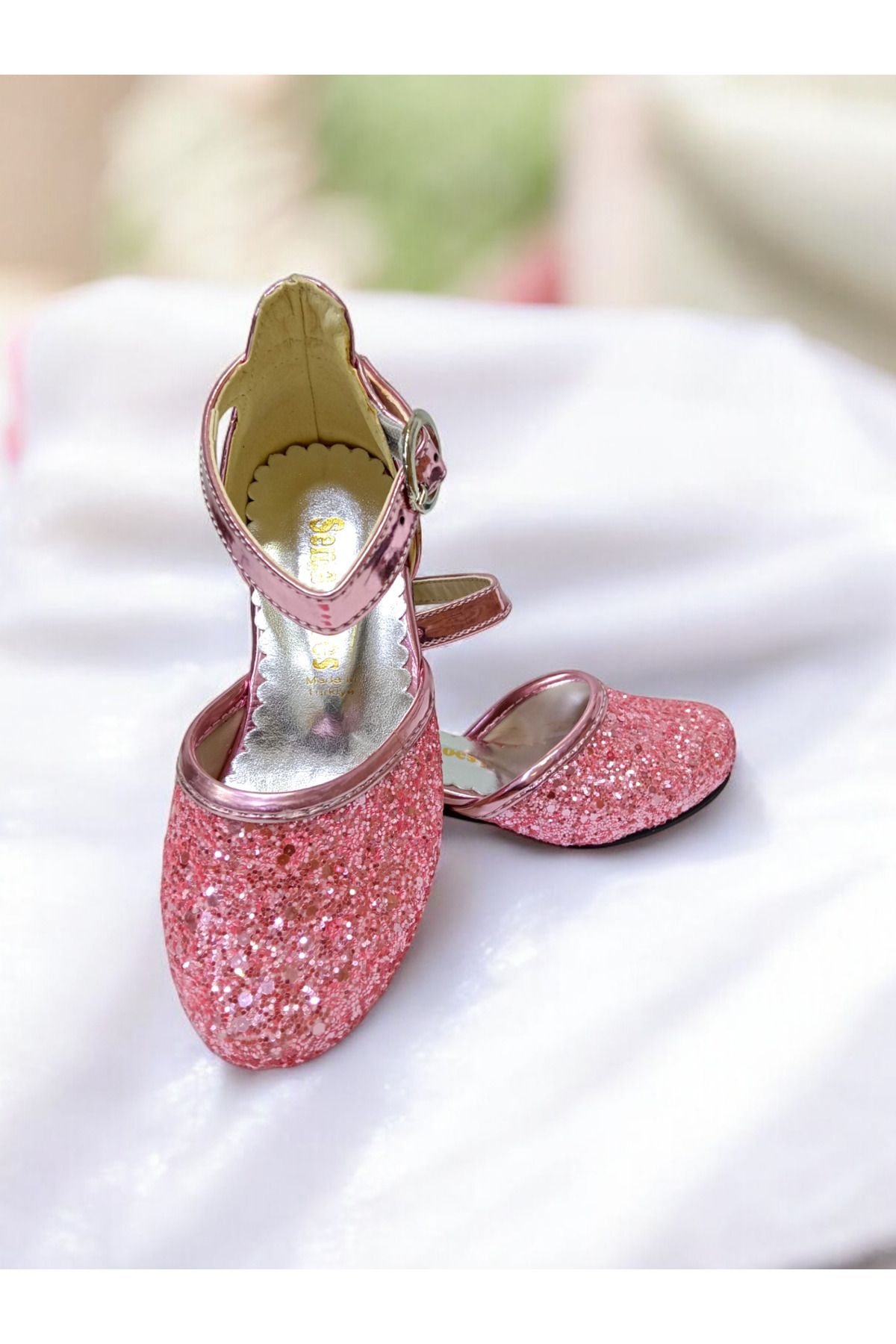 PATİK BEBE-Pantofi de seara roz pentru fetita cu tocuri mici 5