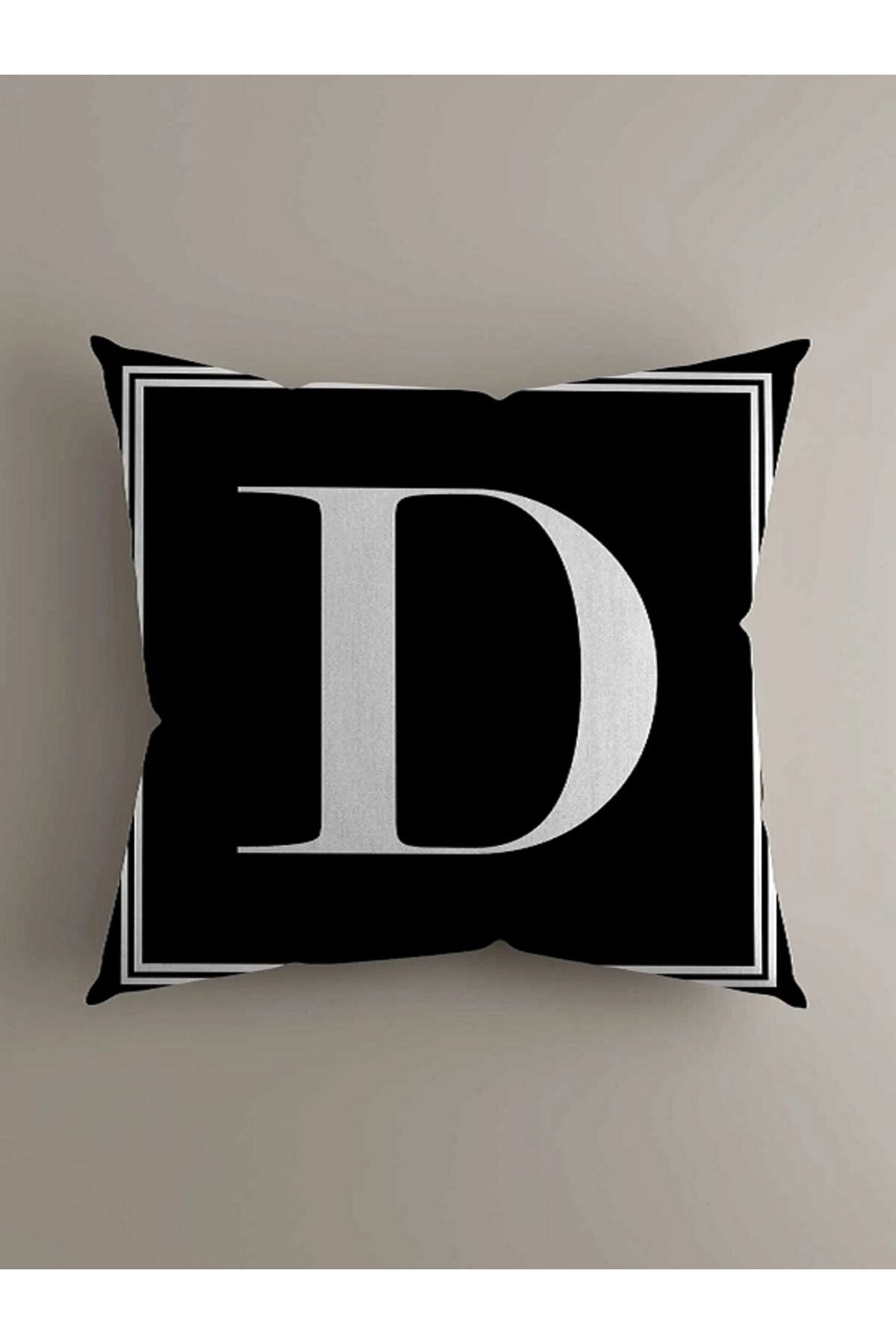 ALAMODECOR Harfli Çift Taraflı Dijital Baskılı Kırlent Yastık Kılıfı - D Harfi - (1 ADET)43x43 Cm