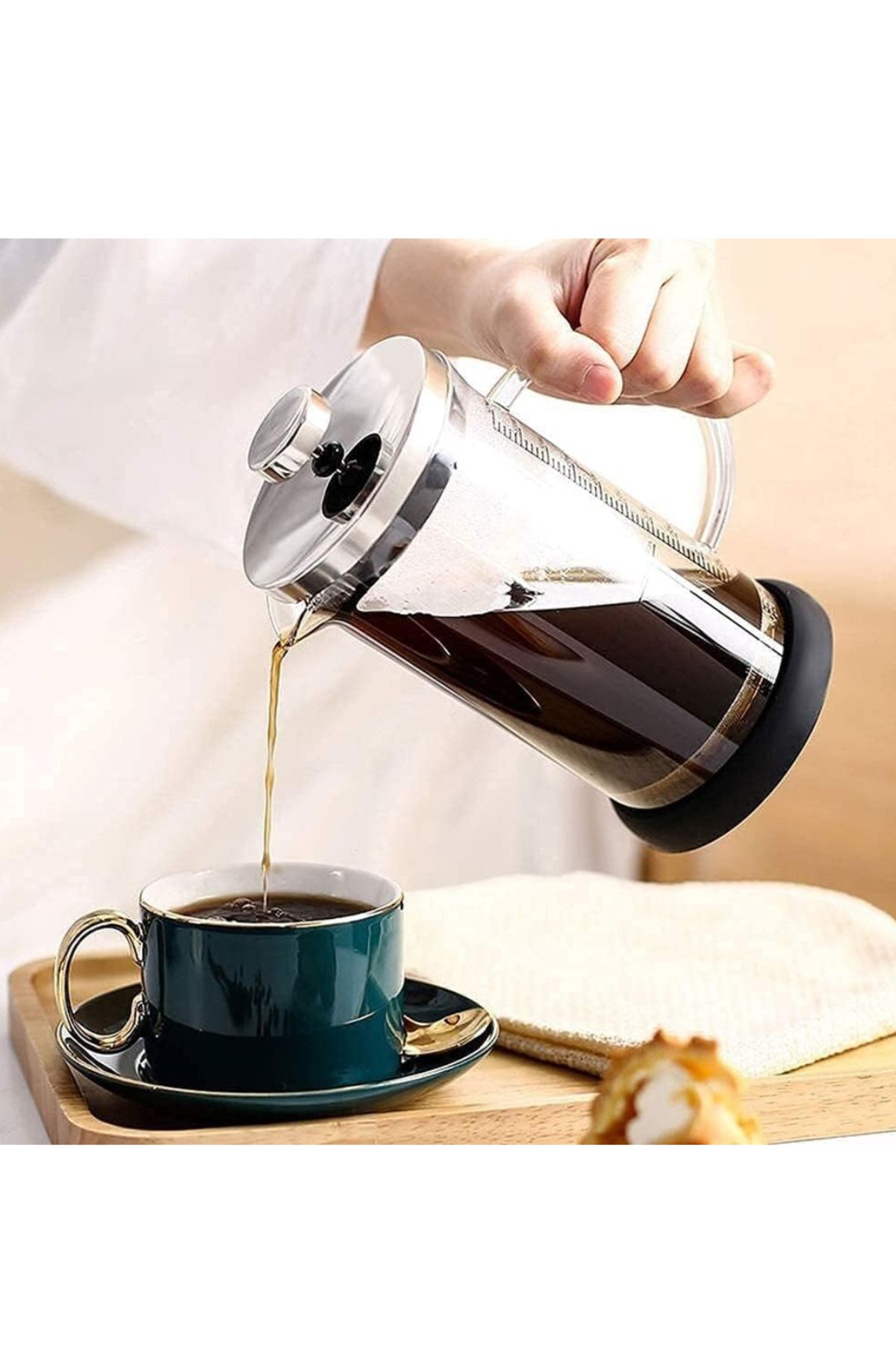 Mi-ÇA HOME Taşınabilir 350 ml Cam French Press Kahve ve Bitki Çay Demleme Makinesi