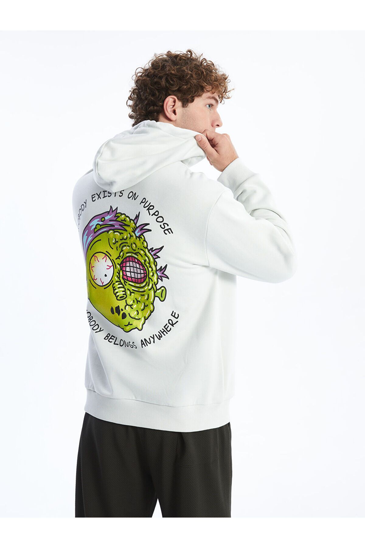 LC Waikiki Uzun Kollu Rick and Morty Baskılı Erkek Kalın Hoodie