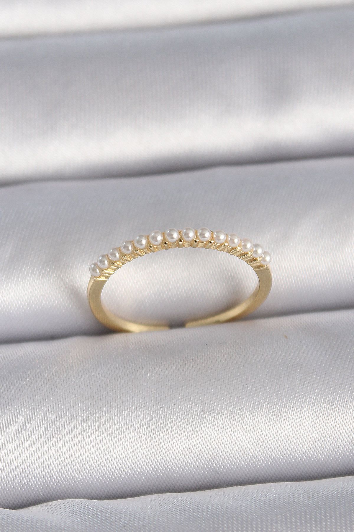 ZUHUDİ-F37 Brass Gold Color Adjustable Row Pearl Model Women's Ring 1