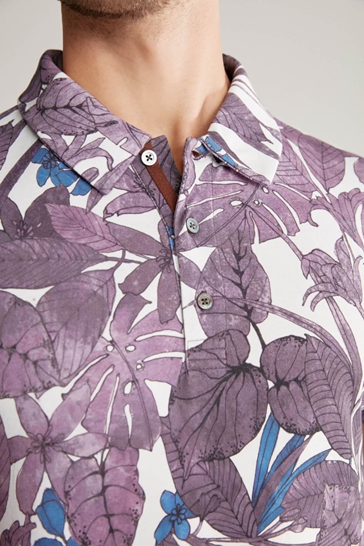 Hemington-Floral Print Purple Polo Neck T-Shirt Size: S 6