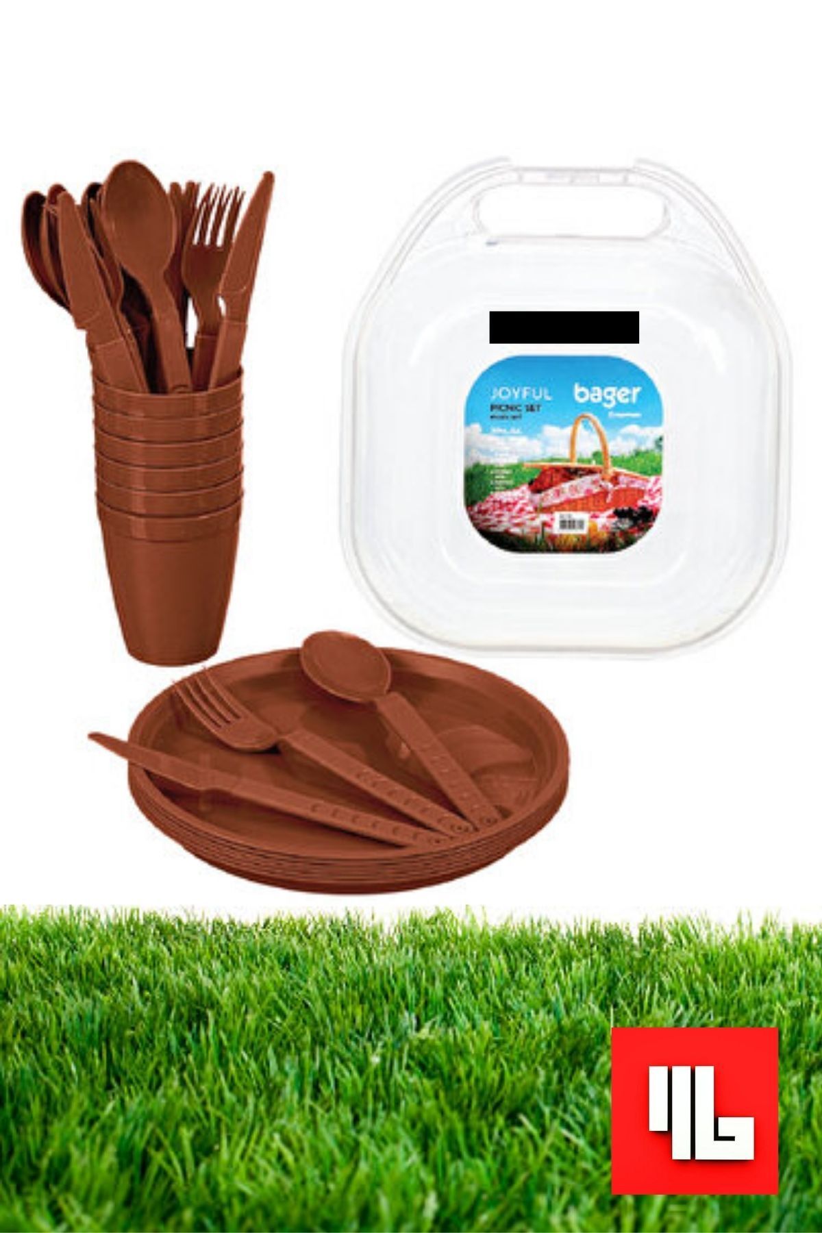 Mağazam Belli-31 Pieces Picnic Set Powder Red Bpa Free Portable Bag Fork Spoon Knife Cup Plate 1