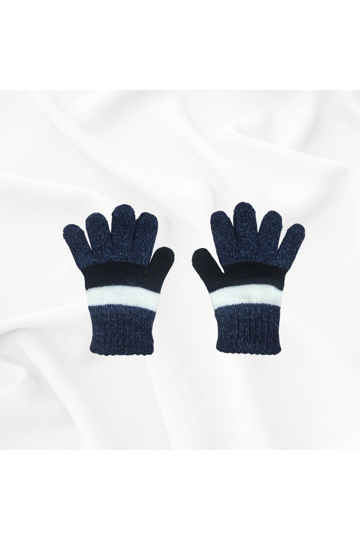 Online-Navy Blue Striped Pattern Children's Gloves 1