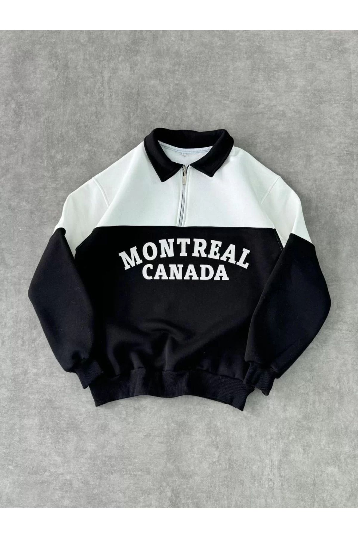 SA Alişveriş Dünyam Yarım Fermuarlı Parçalı Yakalı SweatShirt - Siyah