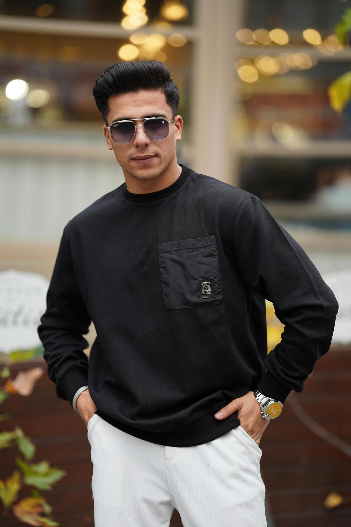 Erkek Yumuşacık Kumaşlı Oversize Fit Yuvarlak Yakalı SİYAH Sweatshirt