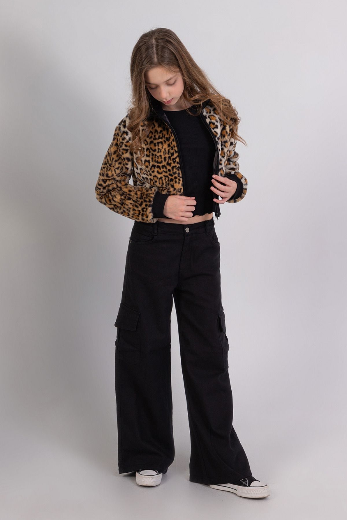 DMB BOYS & GIRLS-Leopard Print Zippered Soft Textured Crop Girl's Plush Jacket 2