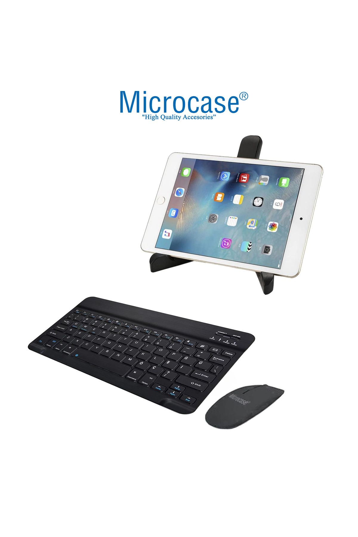 Microcase-Tablet Bag+Bluetooth Keyboard+Mouse+Tablet Stand Compatible with Vorcom Quartzpro 10.1 Inch Black-Al4840 5