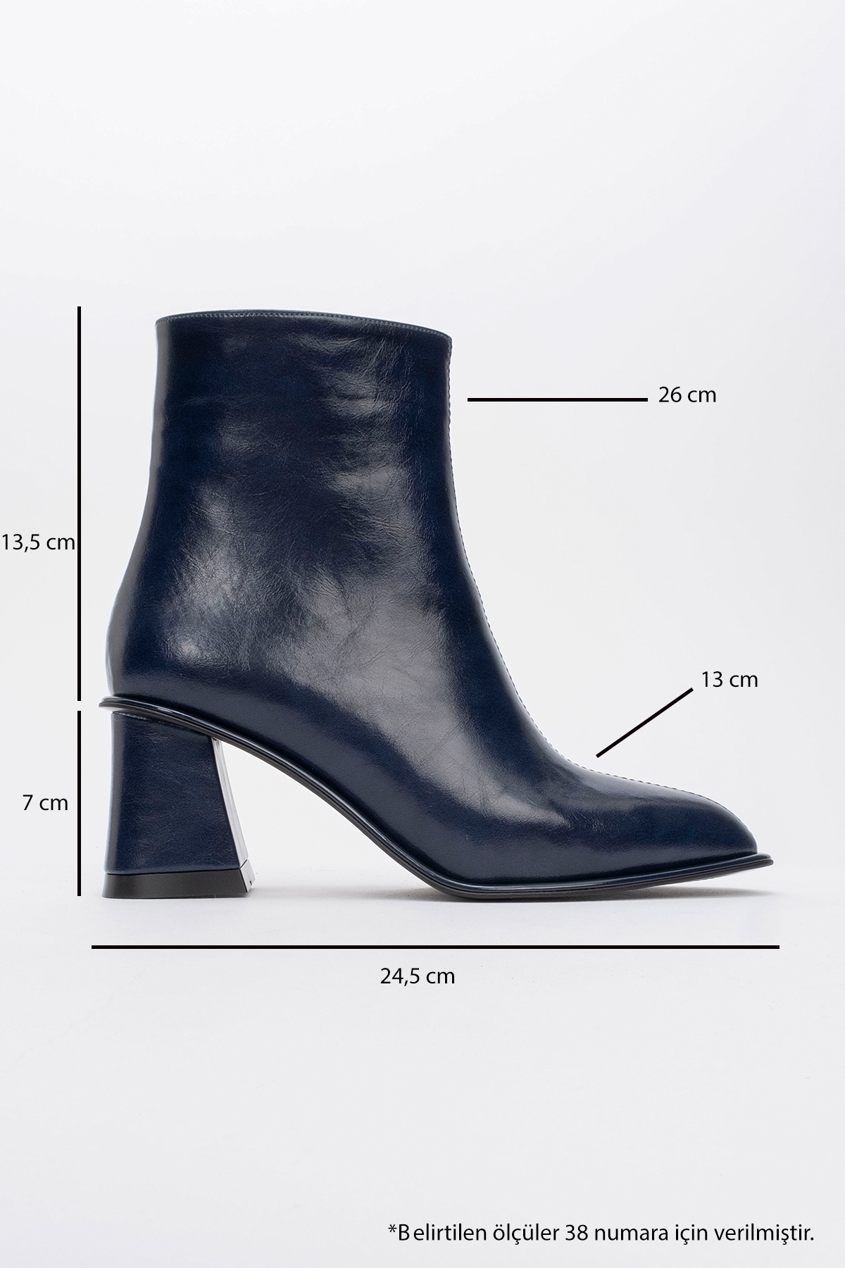 LuviShoes ALBA Lacivert Cilt Kadın Kalın Topuklu Bot görsel 4