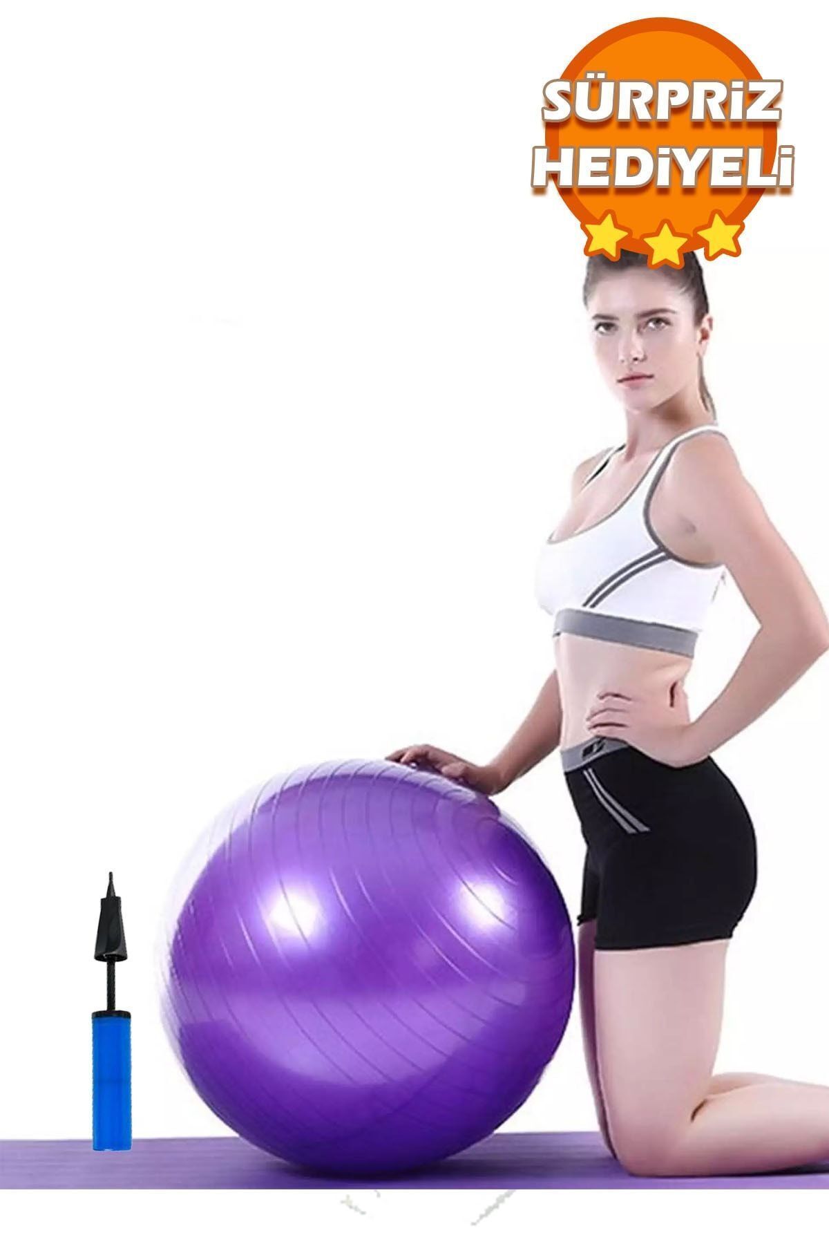 Mhm Collections Mor Pilates Topu 65 Cm Deluxe Yoga Plates Egzersiz Topu Ball Şişirme Pompası Seti 718MSERI