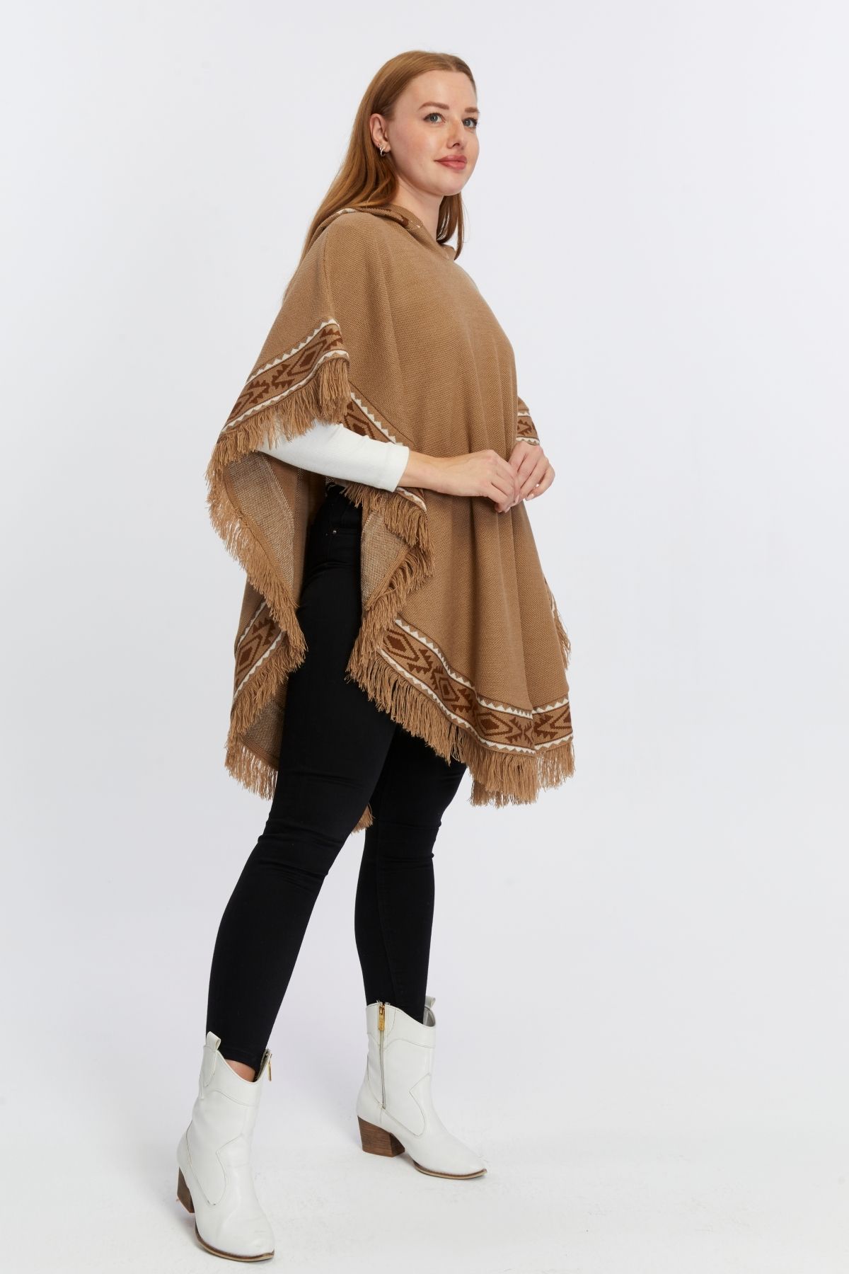 CNR TEKSTİL-Ethnic Patterned Knit Poncho 6