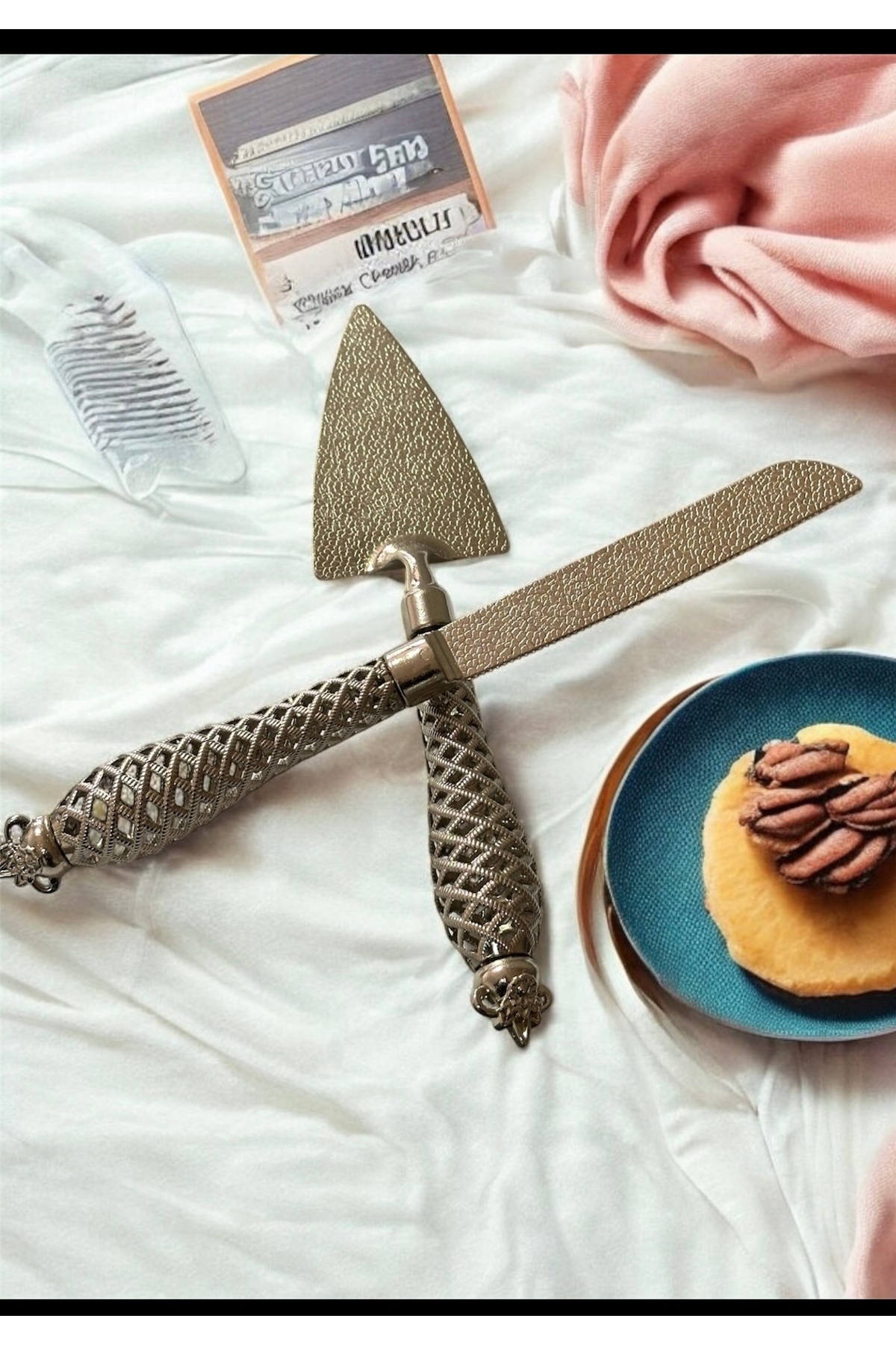 LeesHome-Set of 2 Luxury Spatula and Blades Pastry Cake Serving Presentation Silver 3