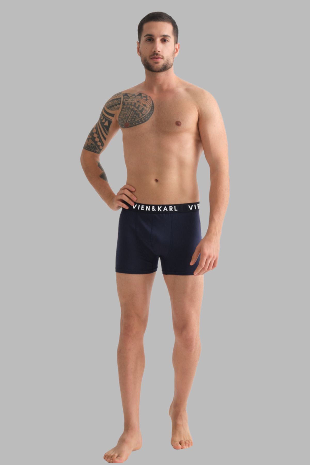 Vien&Karl-Men's Black Gray Navy Blue Package Plain Lycra Boxer Shorts 5-pack 4