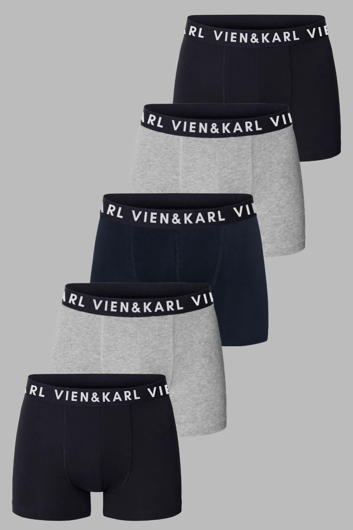 Vien&Karl-Men's Black Gray Navy Blue Package Plain Lycra Boxer Shorts 5-pack 1