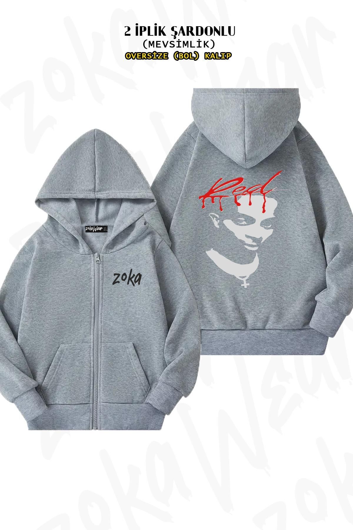 ZOKAWEAR-Oversize Playboi Carti Back Printed Zippered Hooded Gray Cardigan (2 Thread) 1