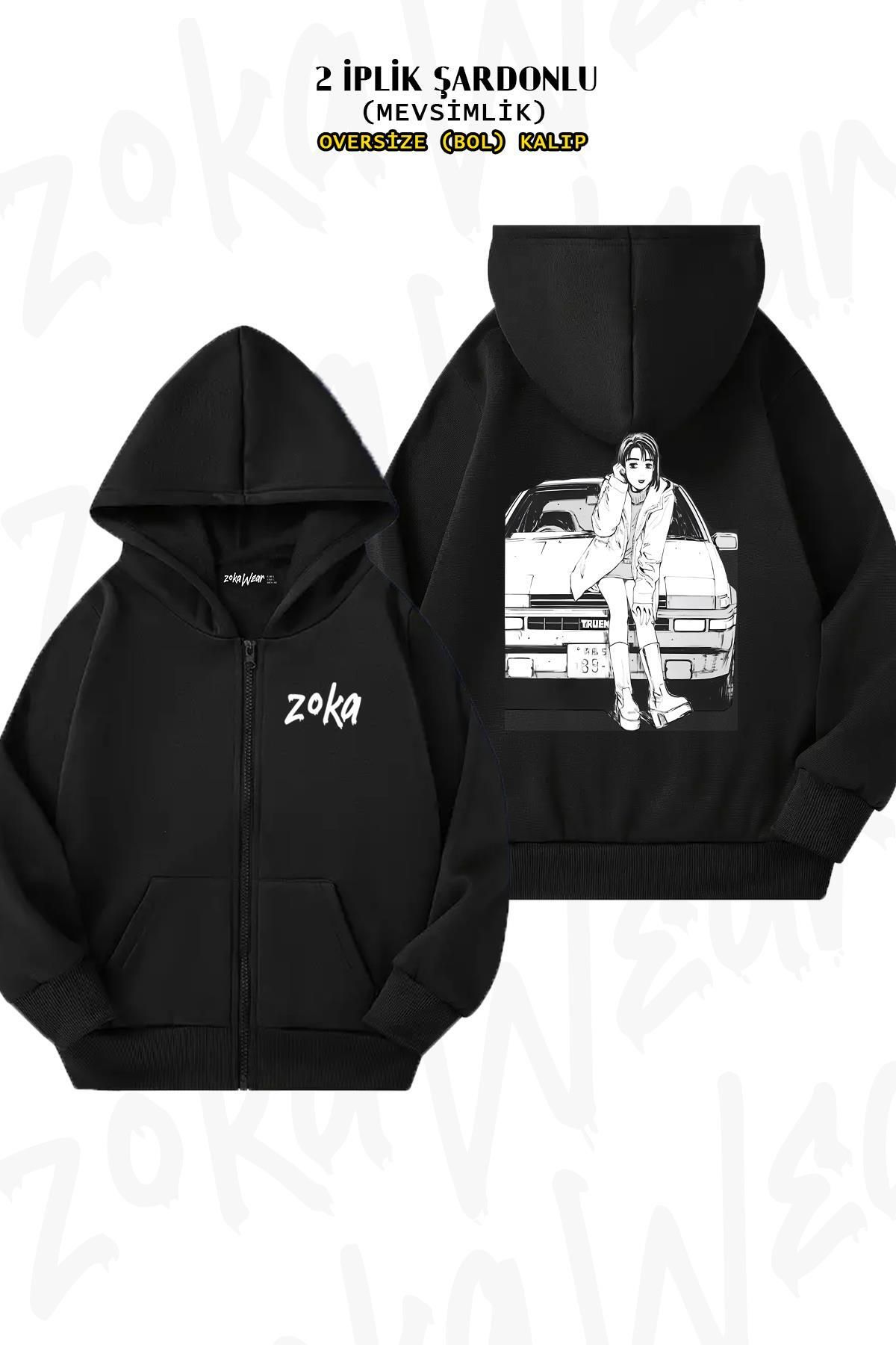 ZOKAWEAR-Initial D Natsuki Drift Touge Print Black Oversize Cardigan - Zip and Hoodie (2 Thread) 1