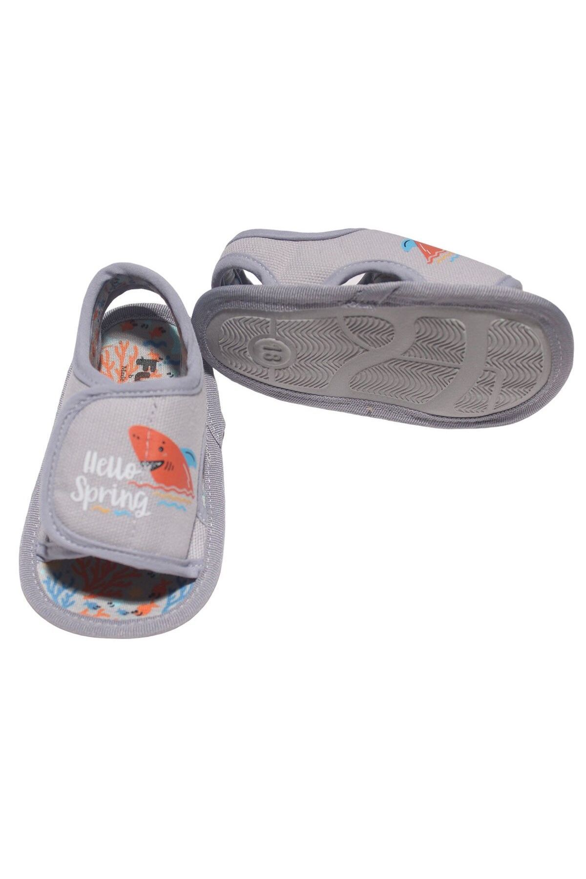 bebegen-Baby Boy Gray Hello Spring Printed Sandals 2