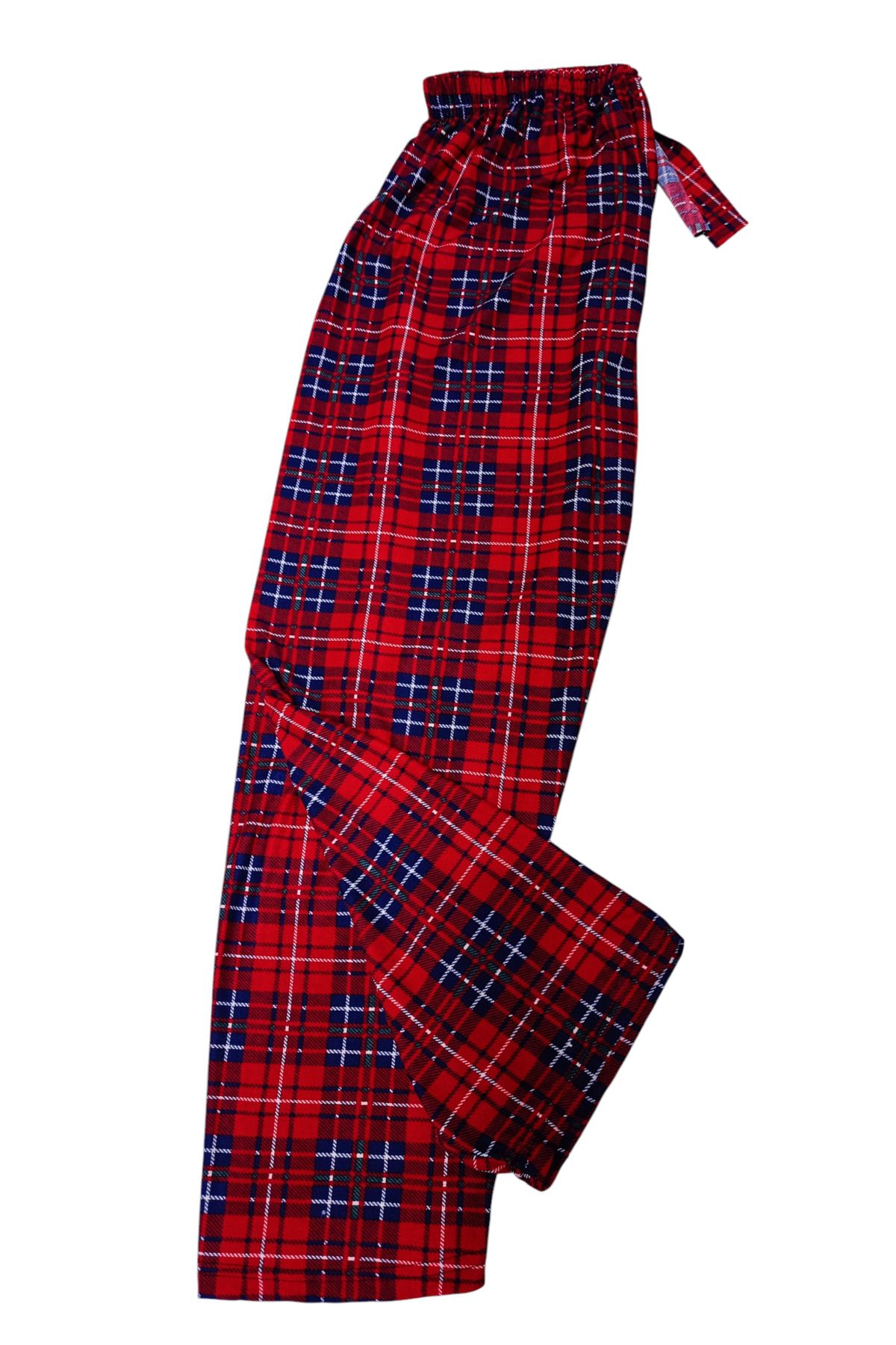 DERENE-Unisex Red Navy Blue Green Plaid Oversized Velvet Suede Fabric Pajama Bottoms 1