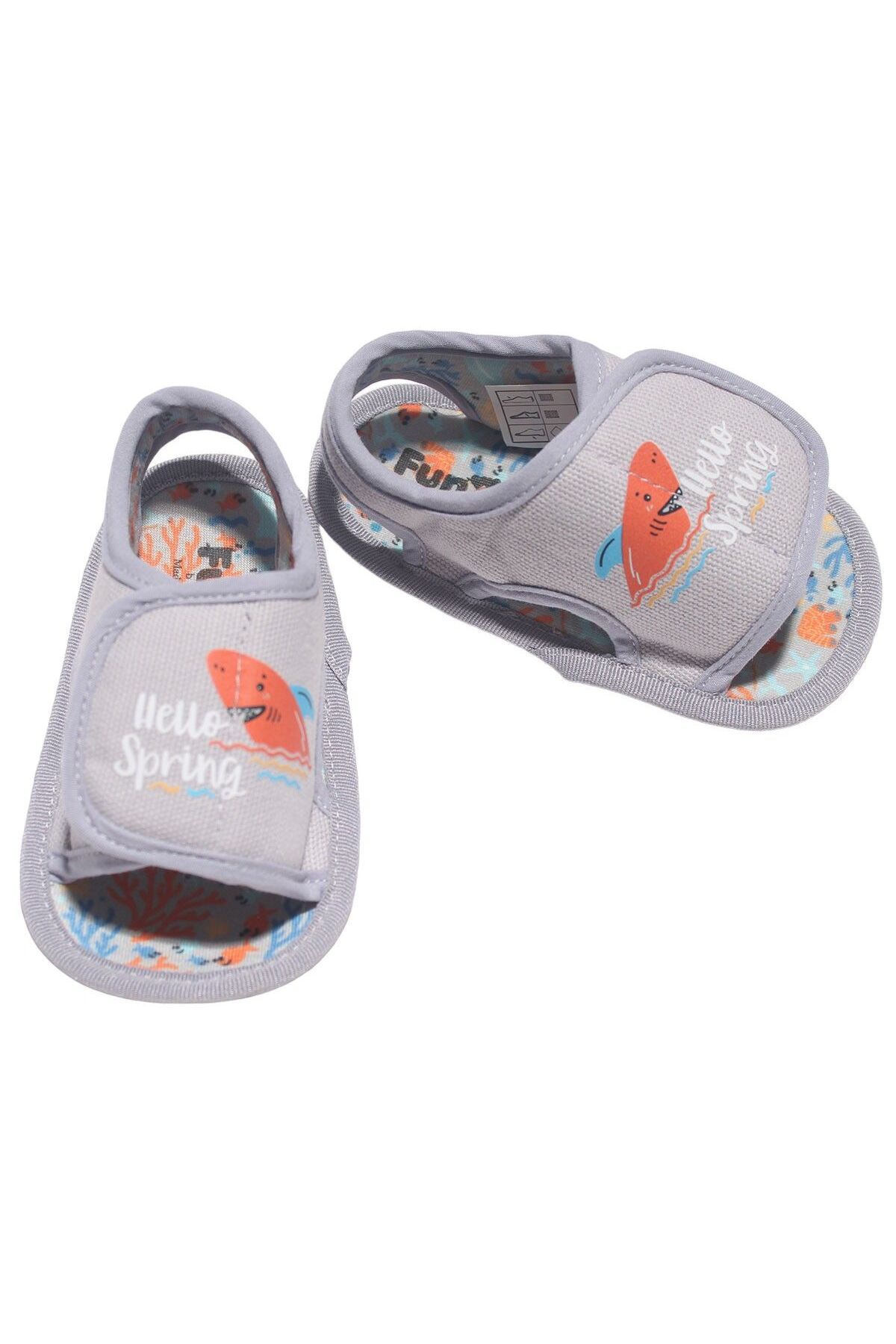 bebegen-Baby Boy Gray Hello Spring Printed Sandals 1