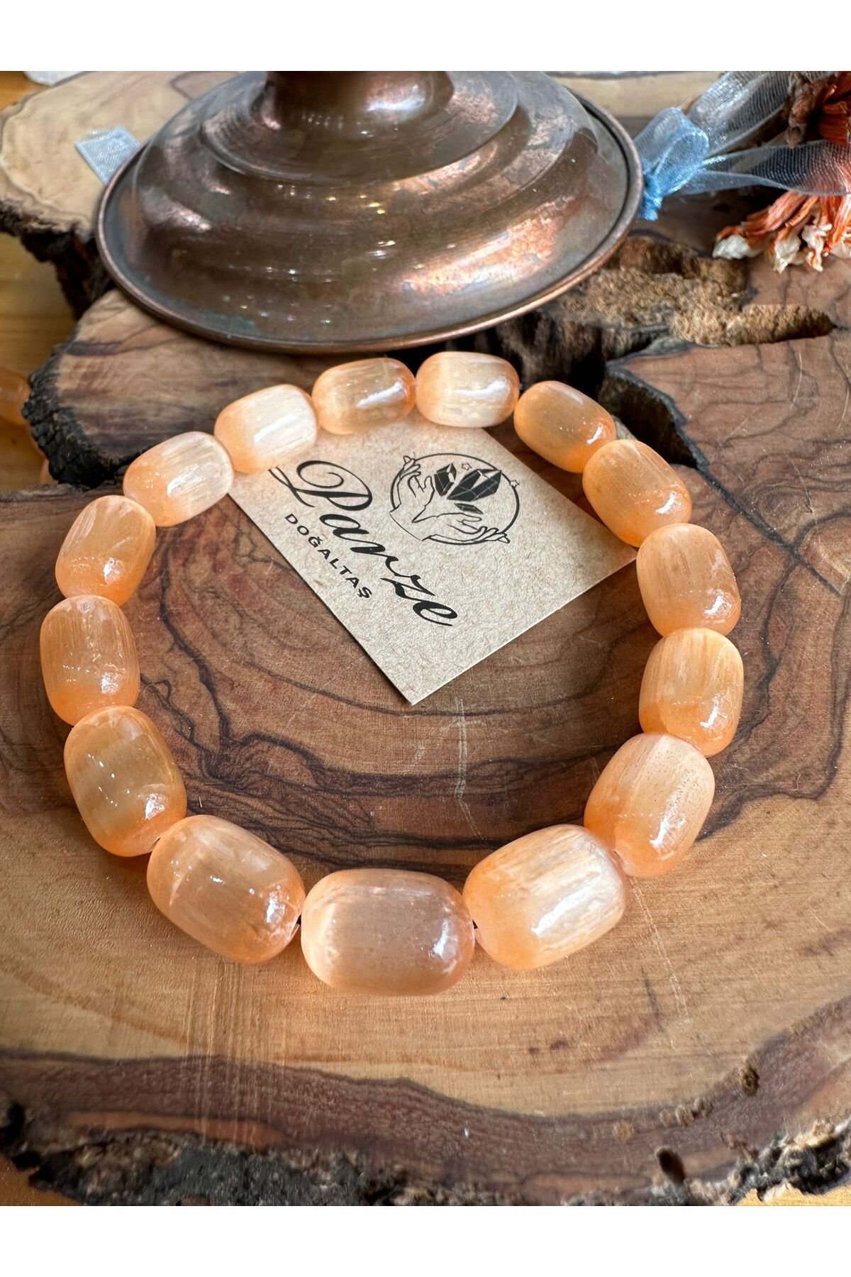 parze doğaltaş-Orange Selenite Capsule Cut Natural Stone Bracelet 1