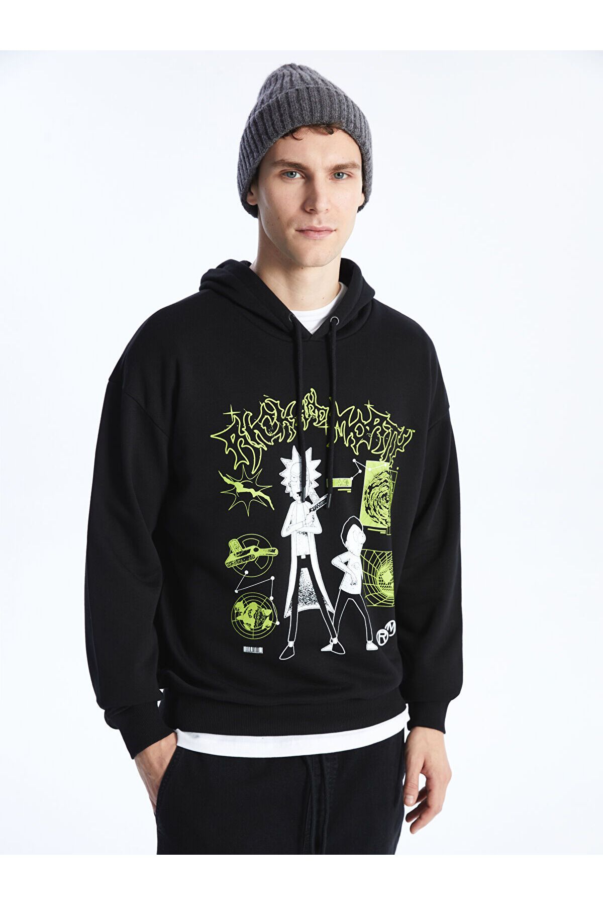 LC Waikiki Uzun Kollu Rick and Morty Baskılı Erkek Kalın Hoodie