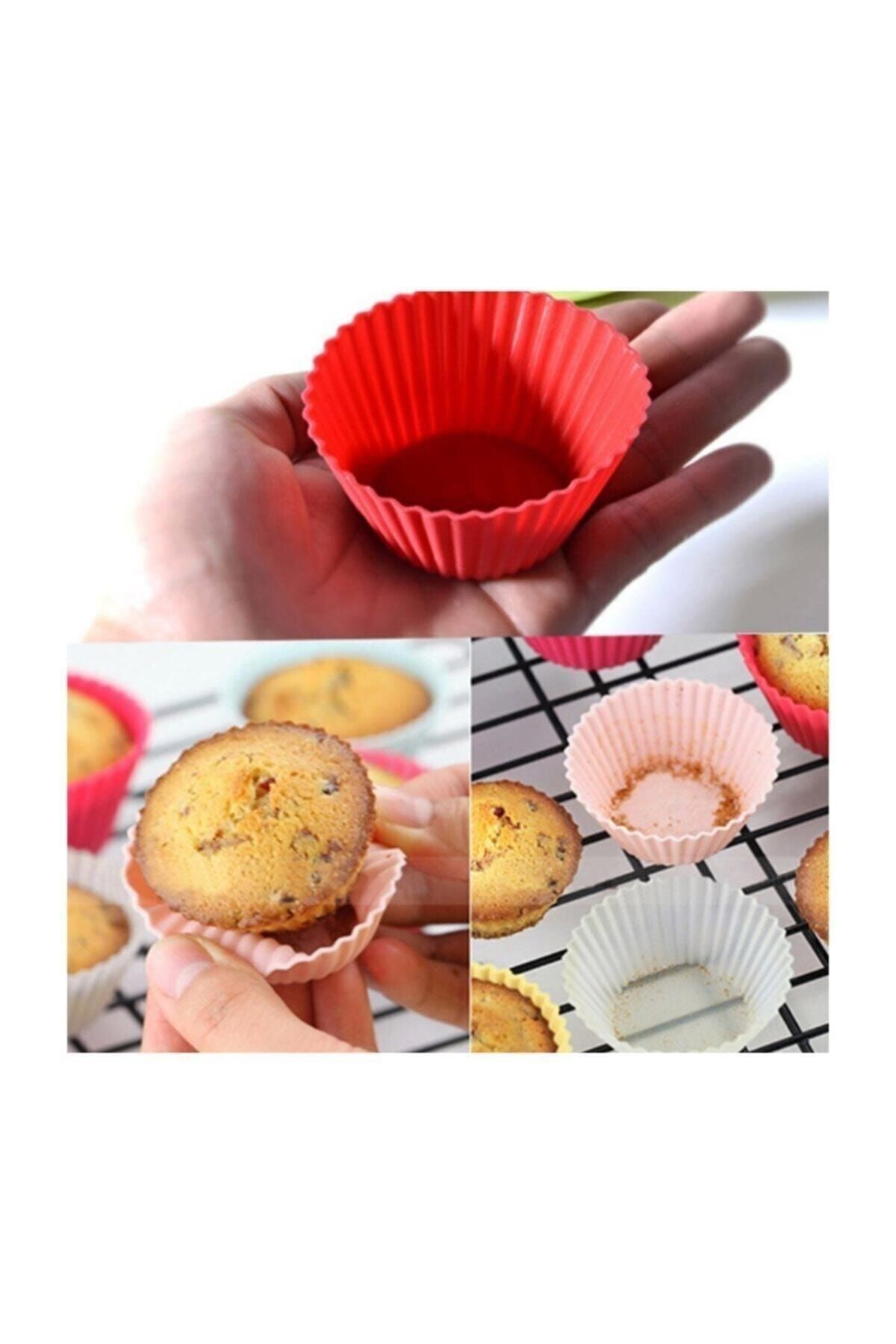 sizinsepetiniz-Non-Stick Colored Silicone Muffin Mini Cake Mold 12 Pieces 3