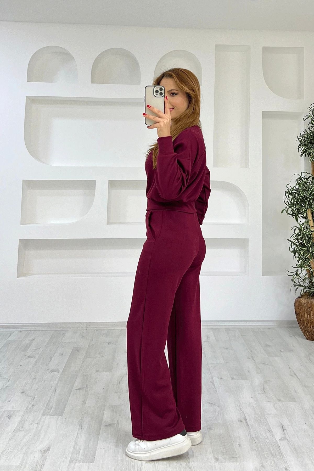 İrka Moda-Burgundy Jacket and Trousers Set 4