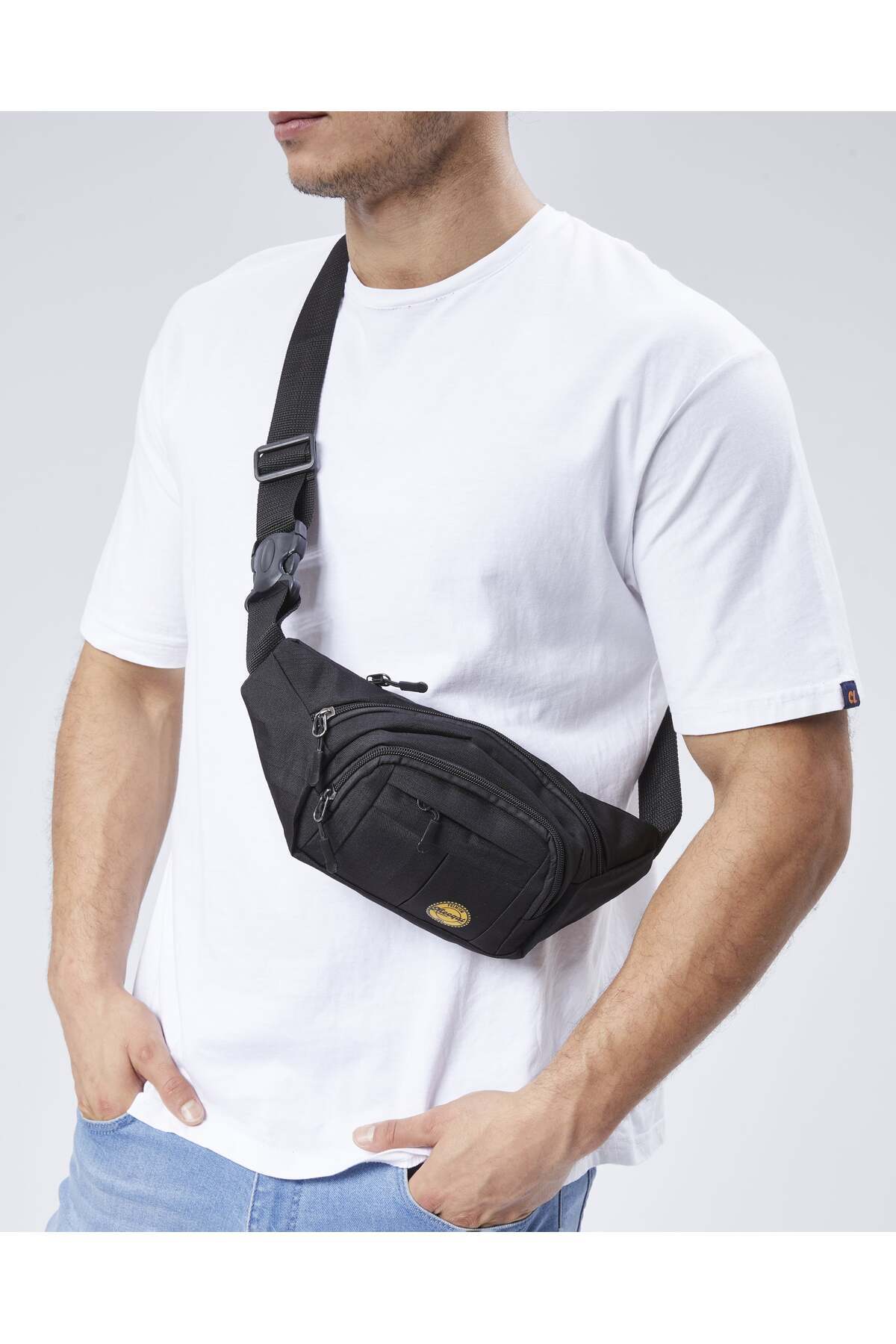 meeqat Unisex Siyah Su Geçirmez Usb Ve Kulaklık Girişli Bel Ve Omuz Çanta Freebag görsel 3