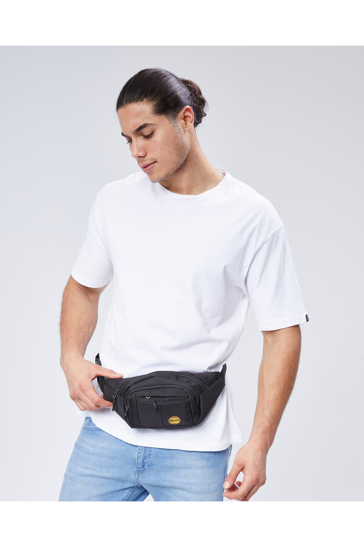 meeqat Unisex Siyah Su Geçirmez Usb Ve Kulaklık Girişli Bel Ve Omuz Çanta Freebag görsel 2
