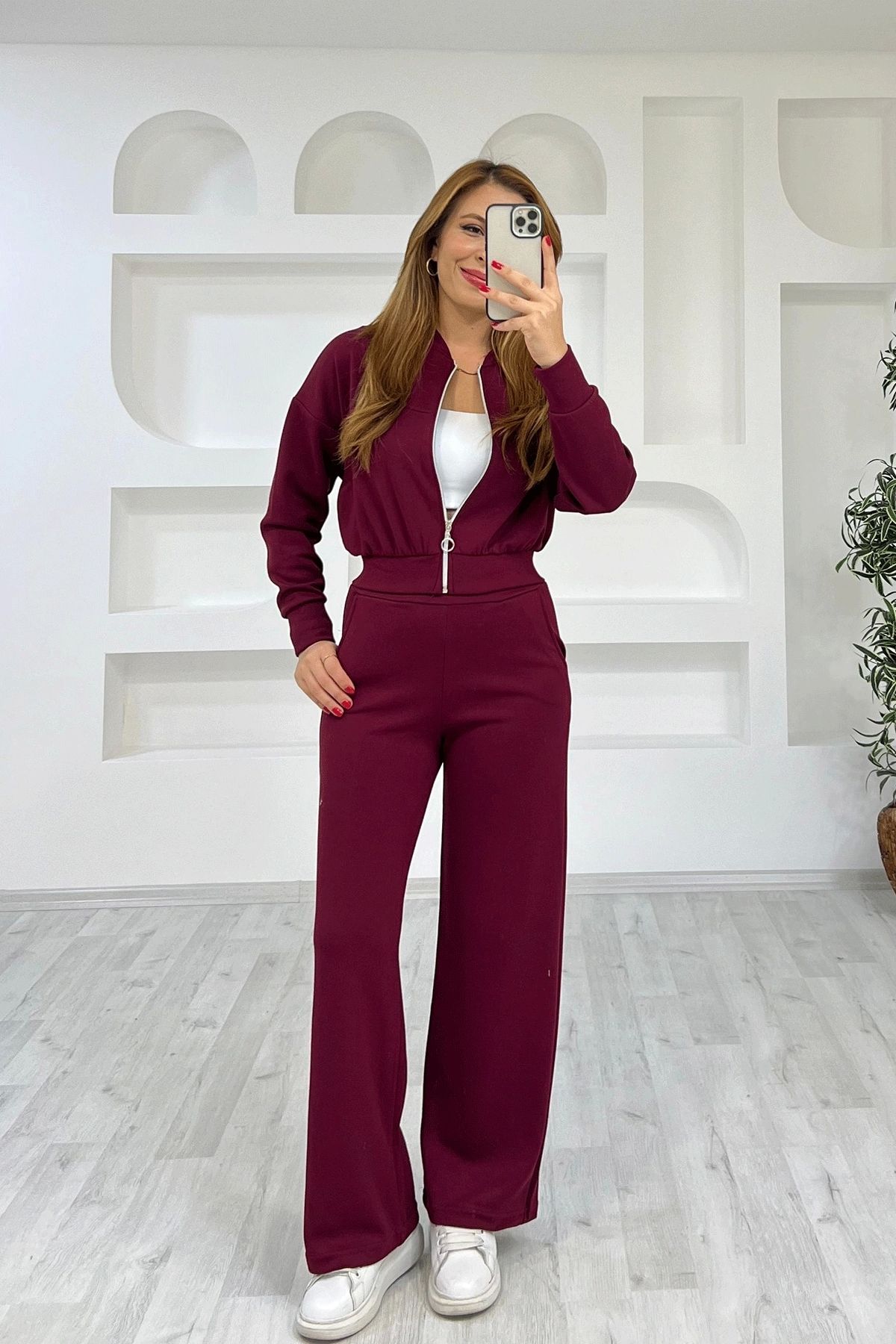 İrka Moda-Burgundy Jacket and Trousers Set 1