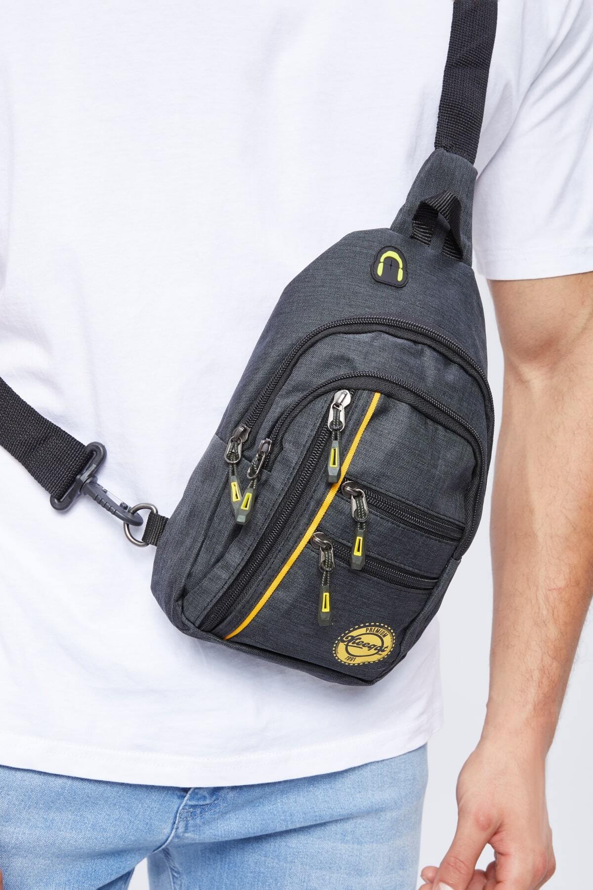 meeqat  Unisex Siyah Su Geçirmez Usb Ve Kulaklık Girişli Bel Ve Omuz Çanta Freebag - Görsel 5