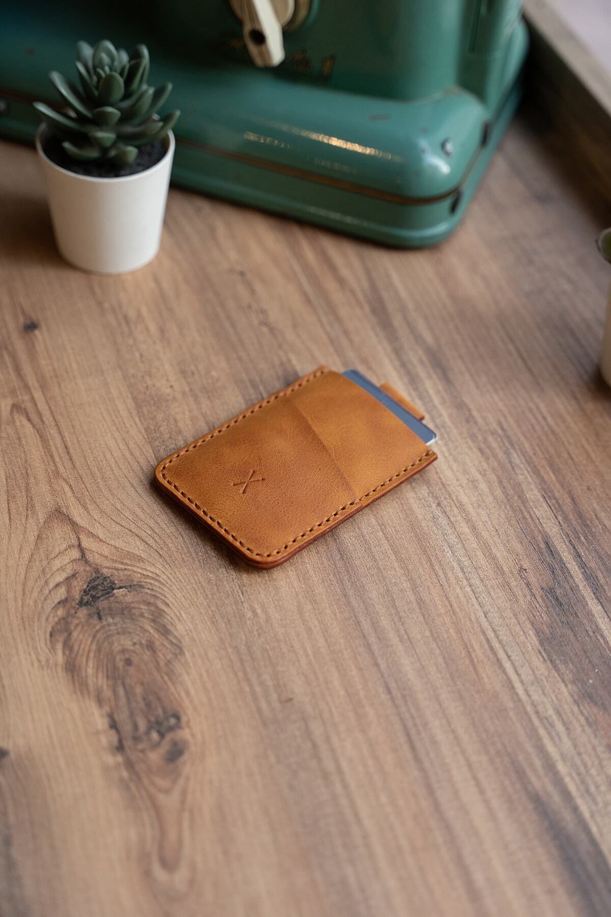 minimal X design-Minimal X V2 - Camel Color Mechanism Card Holder, Real Leather & Handmade - Practical Design 5
