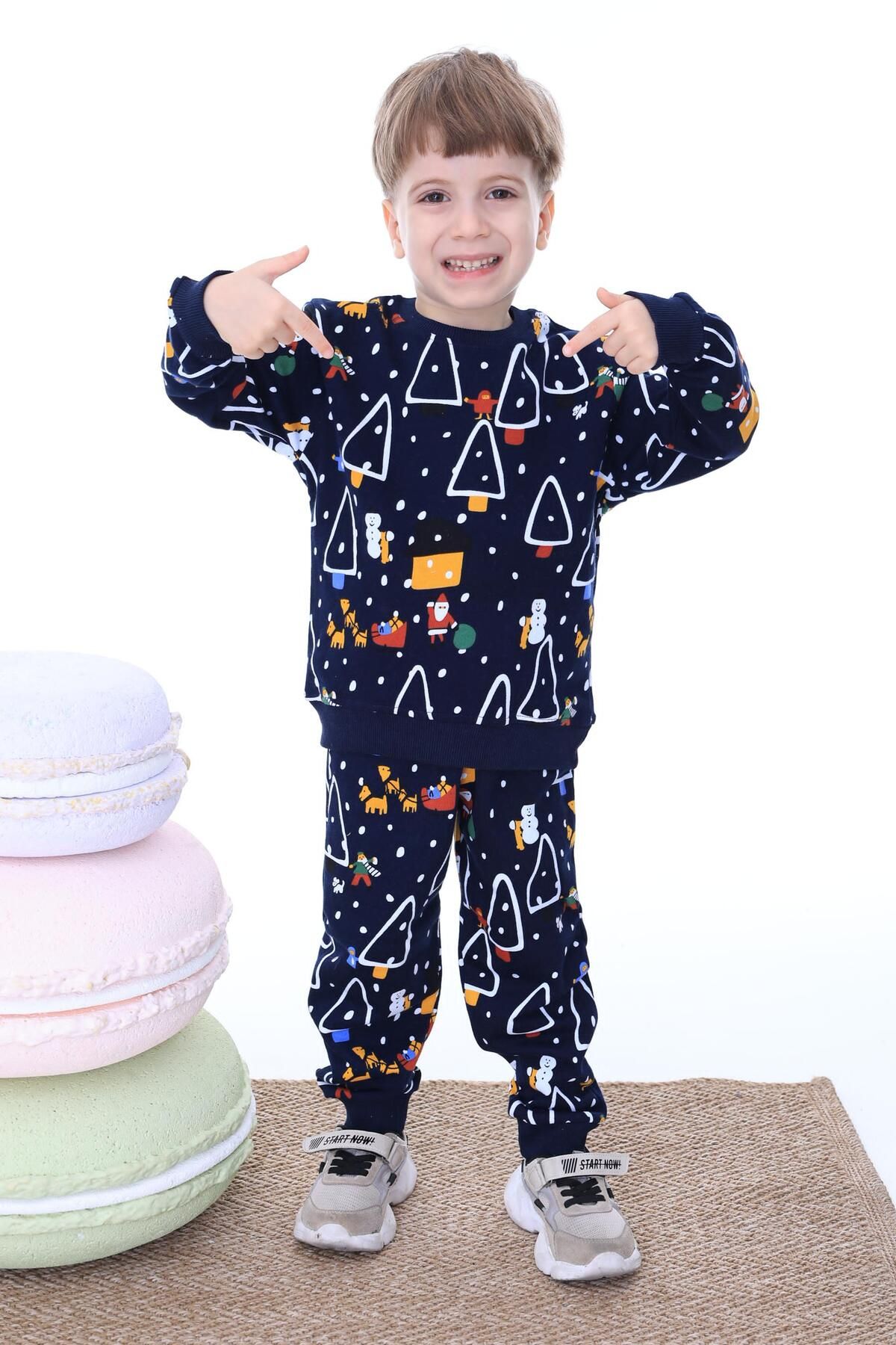 Paty Kids-Boy's Dufy Dinosaur Patterned 2 Thread Tracksuit Set 2