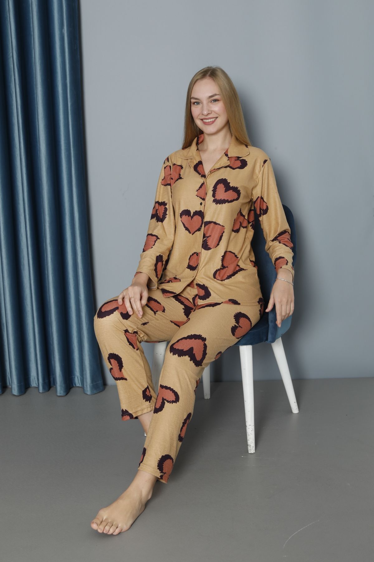 TAMPAP-Women's Buttoned Shirt Collar Suede Pajama Set 1