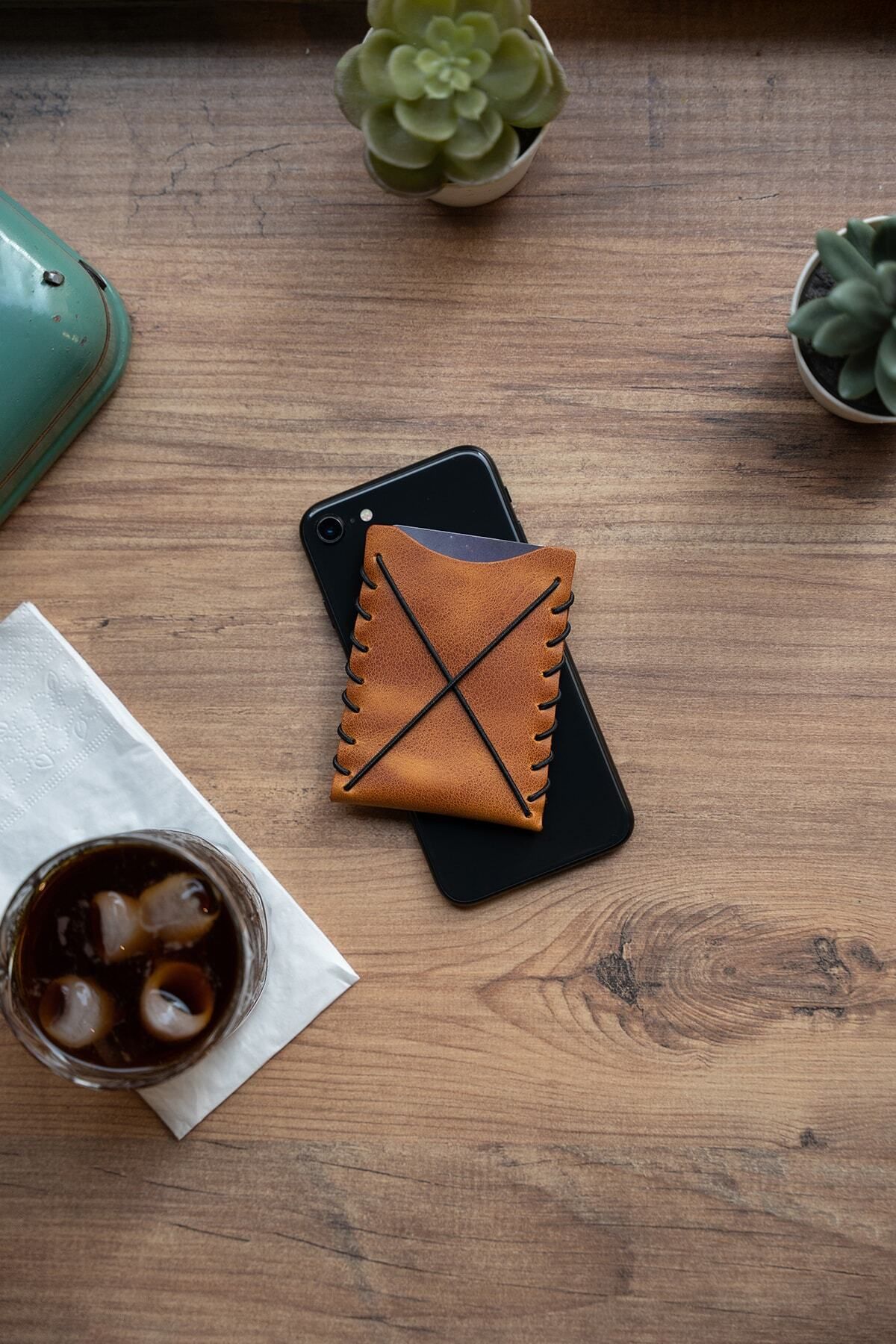 minimal X design-Minimal X V1 Card Holder - Camel - Real Leather & Handmade - Minimalist Design 4