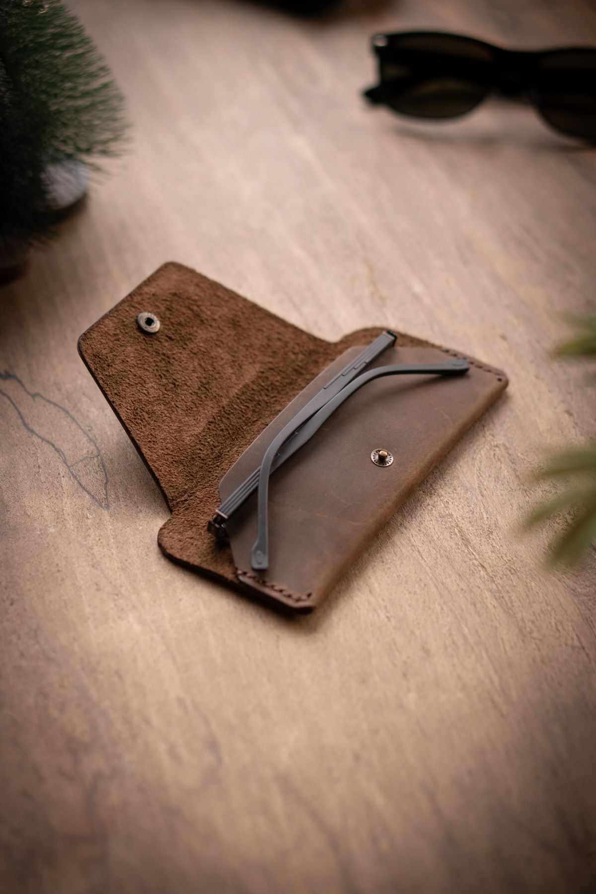 minimal X design-Minimal X Glasses Case - Chestnut - Real Leather & Handmade - Stylish Simple Design 2