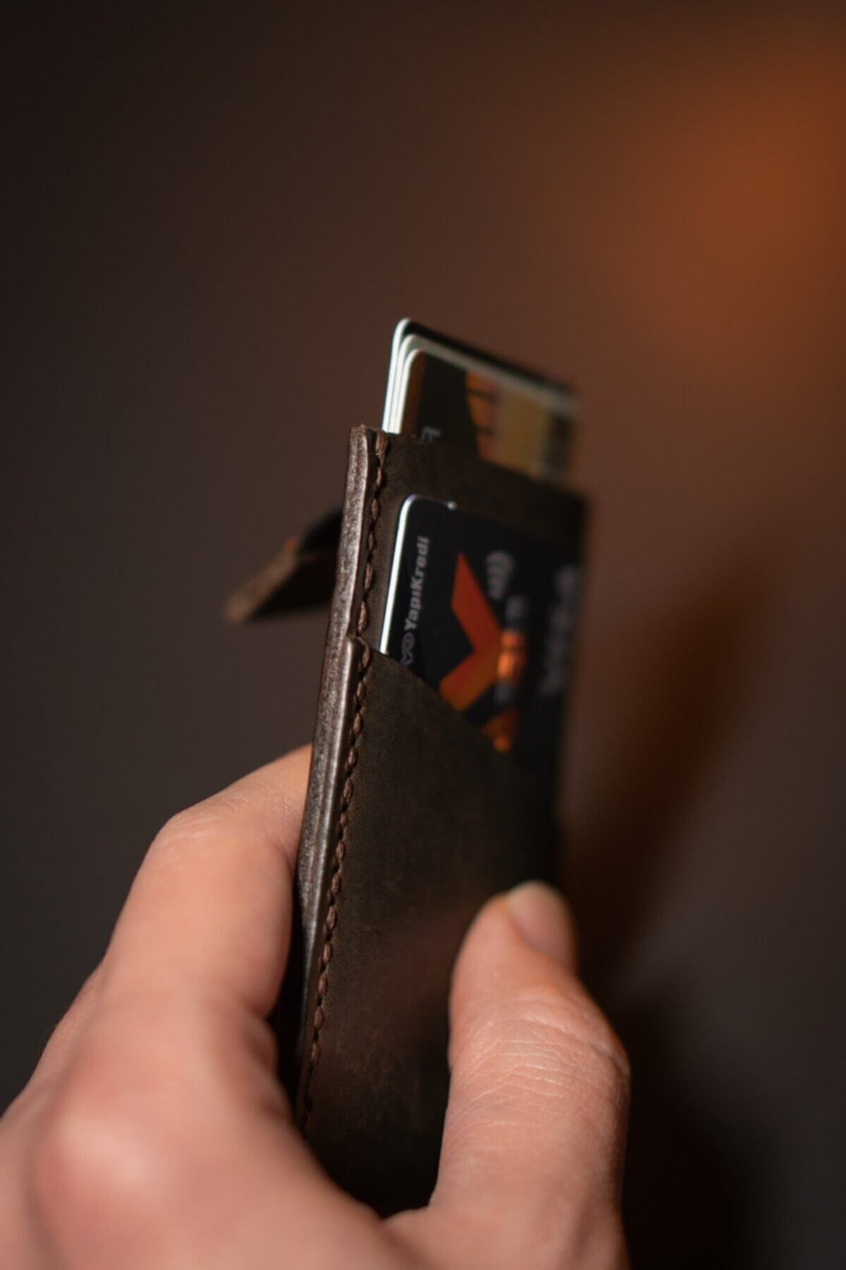 minimal X design-Minimal X V2 Mechanism Card Holder - Chestnut - Real Leather Handmade - Practical Easy Sturdy Design 8