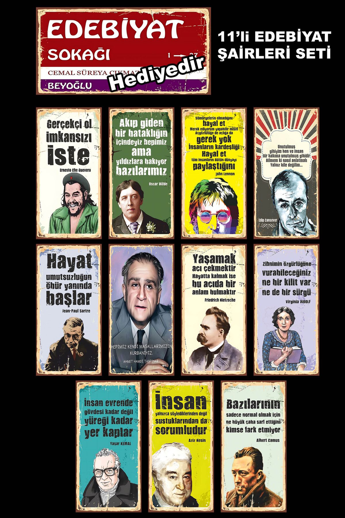 Hayal Poster-Literature Street Poets and Writers Retro Wooden Poster Painting Set 11Pcs 10X20Cm 1