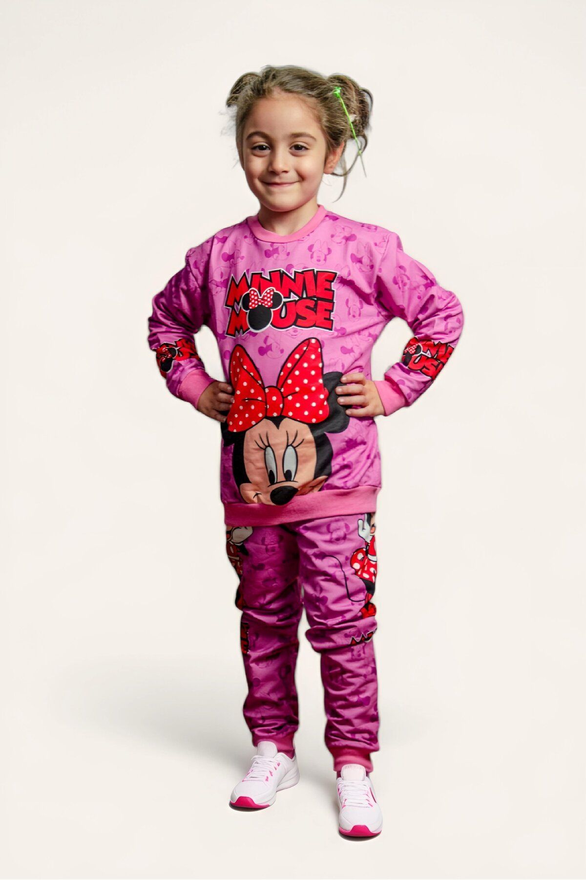 SEDİRLİ-Minnie Mouse Girls' Sports Tracksuit Set - Cotton and Raster 1