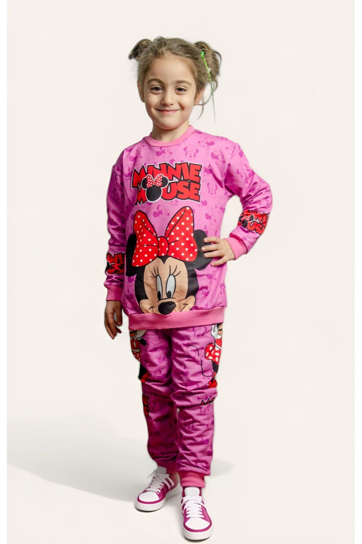 SEDİRLİ-Minnie Mouse Girls' Sports Tracksuit Set - Cotton and Raster 3