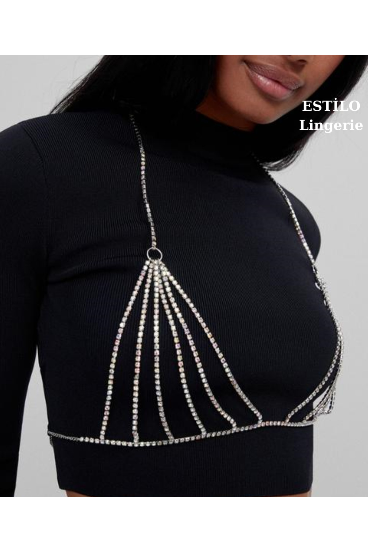 Parlak Zirkon Taşlı Crop Taşlı Bralet Taşlı Elbise Aksesuarı Şık Tasarım Vücut Aksesuarı